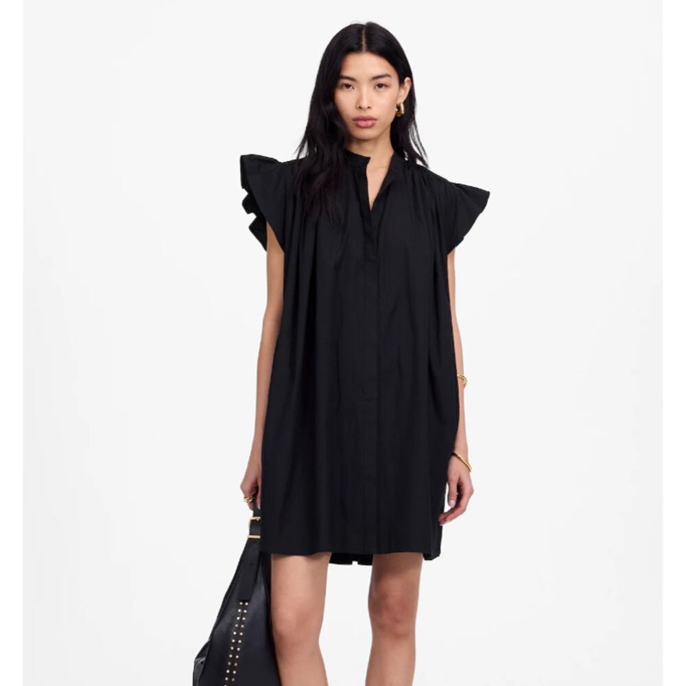 Madewell Black Flutter-Sleeve Midi Dress